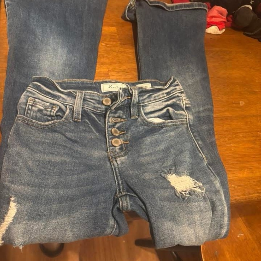 KanCan Dark Blue Distressed Flare Jeans